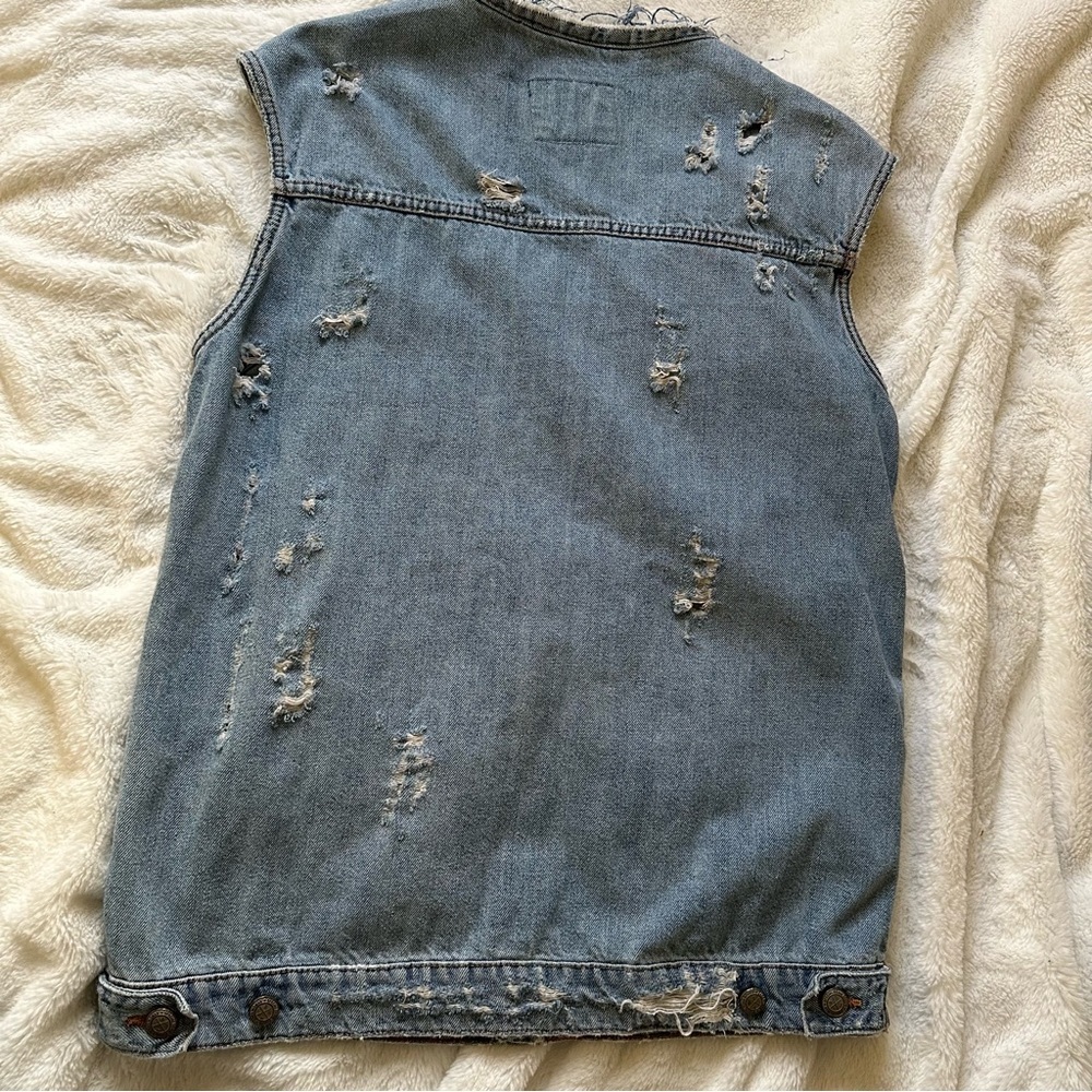 Zara Women’s Distressed Denim Oversized Button Down Vest Size M - Picture 10 of 13